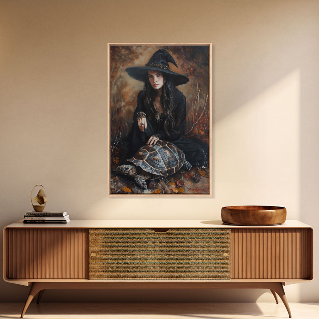 Witch with Mystical Elements - Halloween Art, Gothic Art, Spooky Decor, Dark Magic Art, Bewitching Portrait, Framed Canvas Print | | Wiccan Center