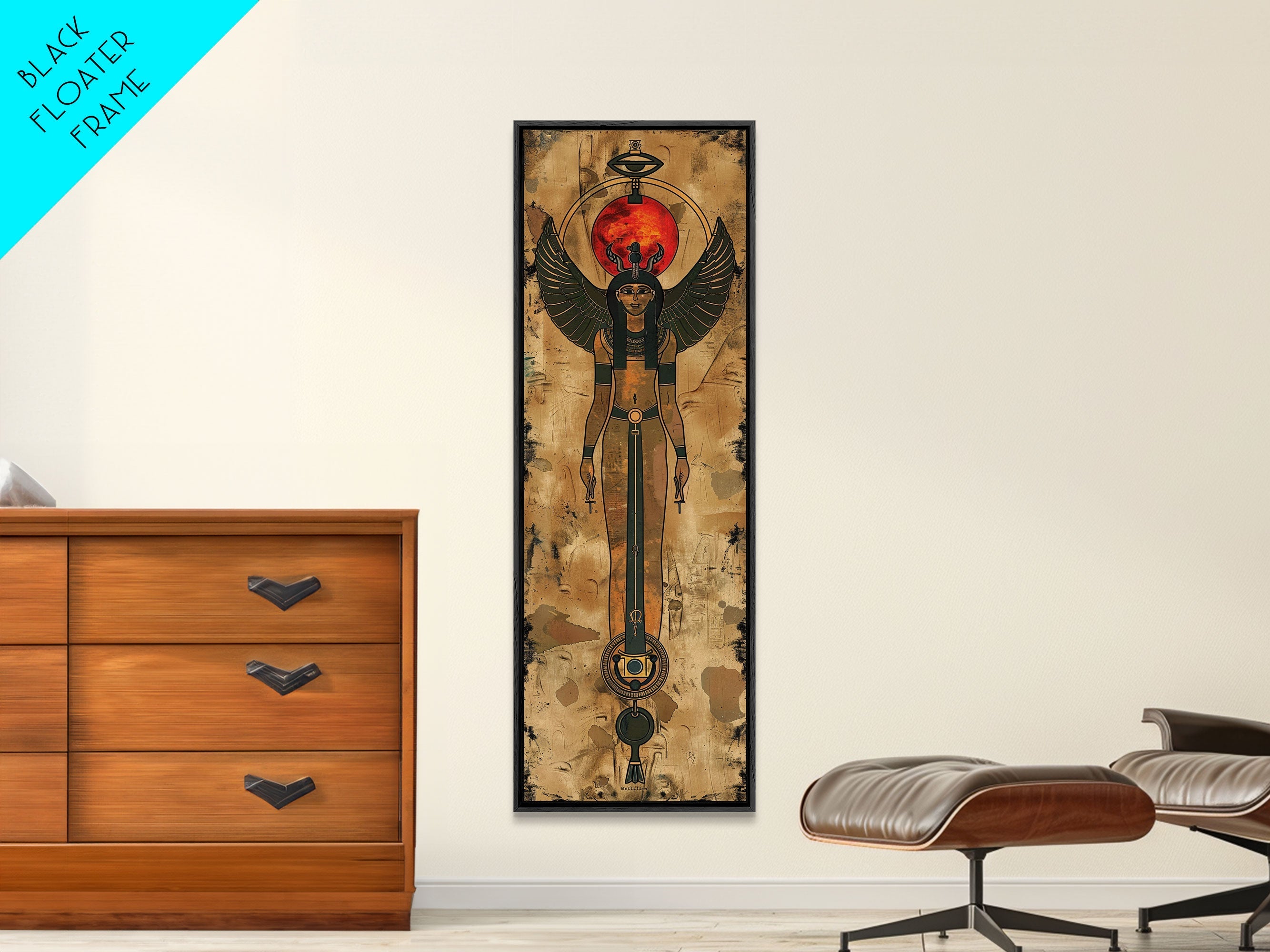 Egyptian Art Depiction of Goddess Isis - Framed Canvas Print, Midcentury Modern Wall Art, Skinny Art, Tall Art, Living Room Decor | | Wiccan Center