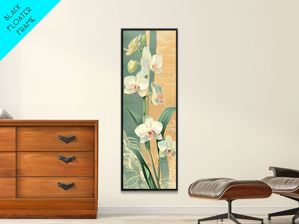 Skinny Art Tall Art Framed Canvas Print Orchids In Delicate Tones With Subtle Background Elements Ukiyo-e Japanese Style Art Wood Block Print | | Wiccan Center
