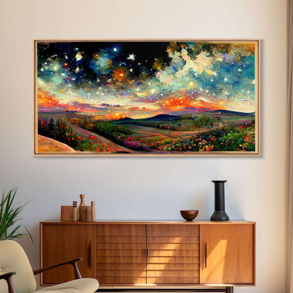 Night Starry Sky Landscape On Canvas Print Colorful Night Sky Painting Nature Painting Living Room Wall Art Spiritual Starry Painting | | Wiccan Center