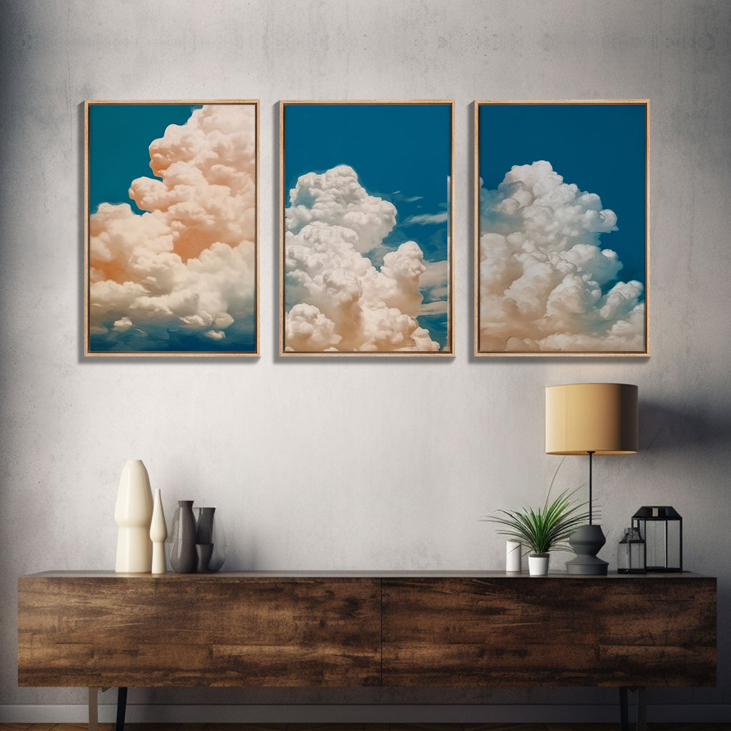 Cloud Wall Art Triptych 3 Piece Set Blue Wall Art Abstract Art Print Minimalist Wall Art Indigo Art Maximalist Deco Sky Wall Art Sky Print | | Wiccan Center