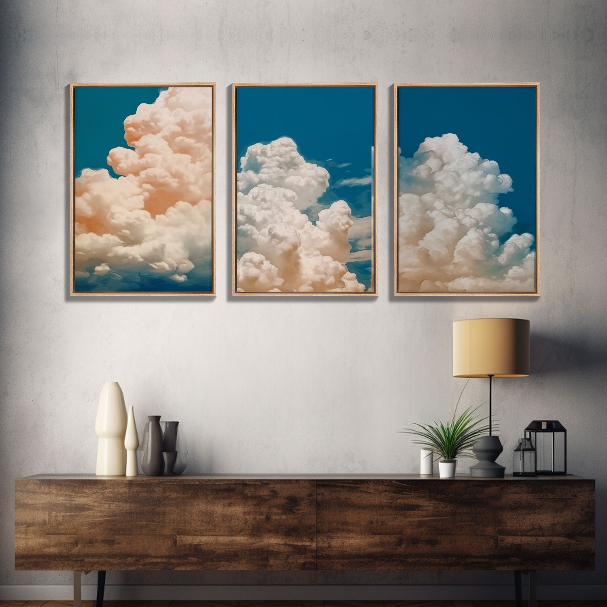 Cloud Wall Art Triptych 3 Piece Set Blue Wall Art Abstract Art Print Minimalist Wall Art Indigo Art Maximalist Deco Sky Wall Art Sky Print | | Wiccan Center