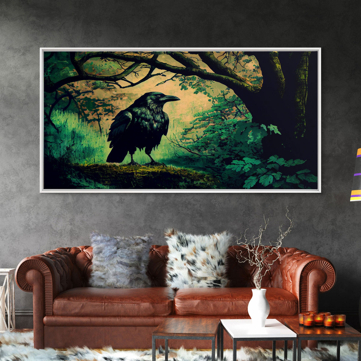 Raven Art Print, Framed Canvas Art, Black Bird, Crow Art | | Wiccan Center