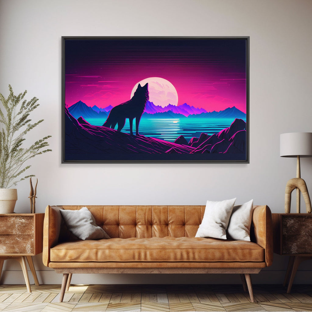 Wolf Silhouette Full Moon Purple Sky Ocean Sea Landscape Wall Art Print, Fine Art Print, Wall Decor, Wall Poster | | Wiccan Center