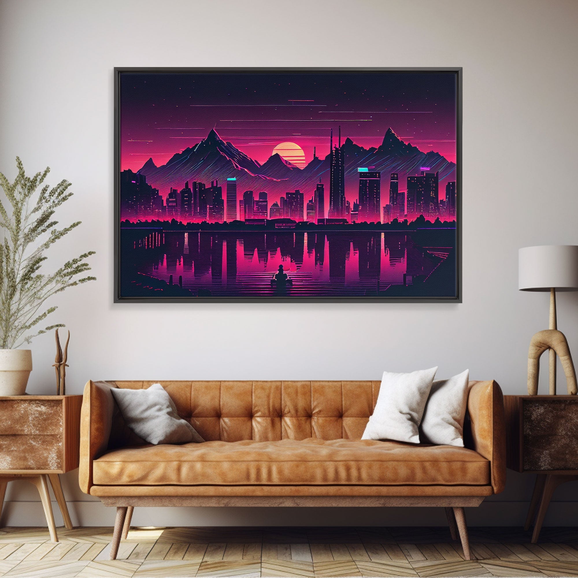 City Mountains Landscape Sea Ocean Moon Purple Wall Art Print, Wall Decor, Fine Art Print, Wall Poster | | Wiccan Center