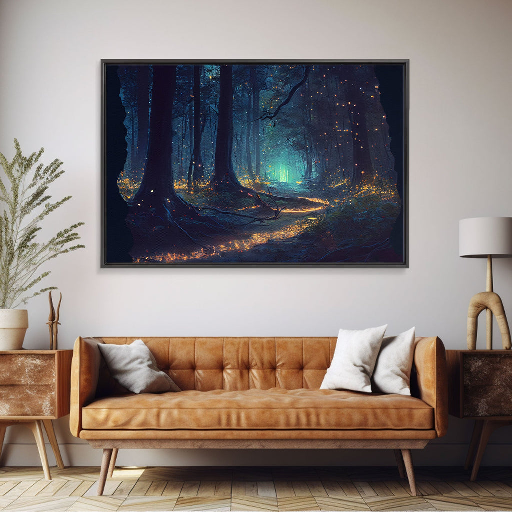 The magical enchanted forest is lit brightly with fireflies at night, framed canvas print, fantasy art | | Wiccan Center