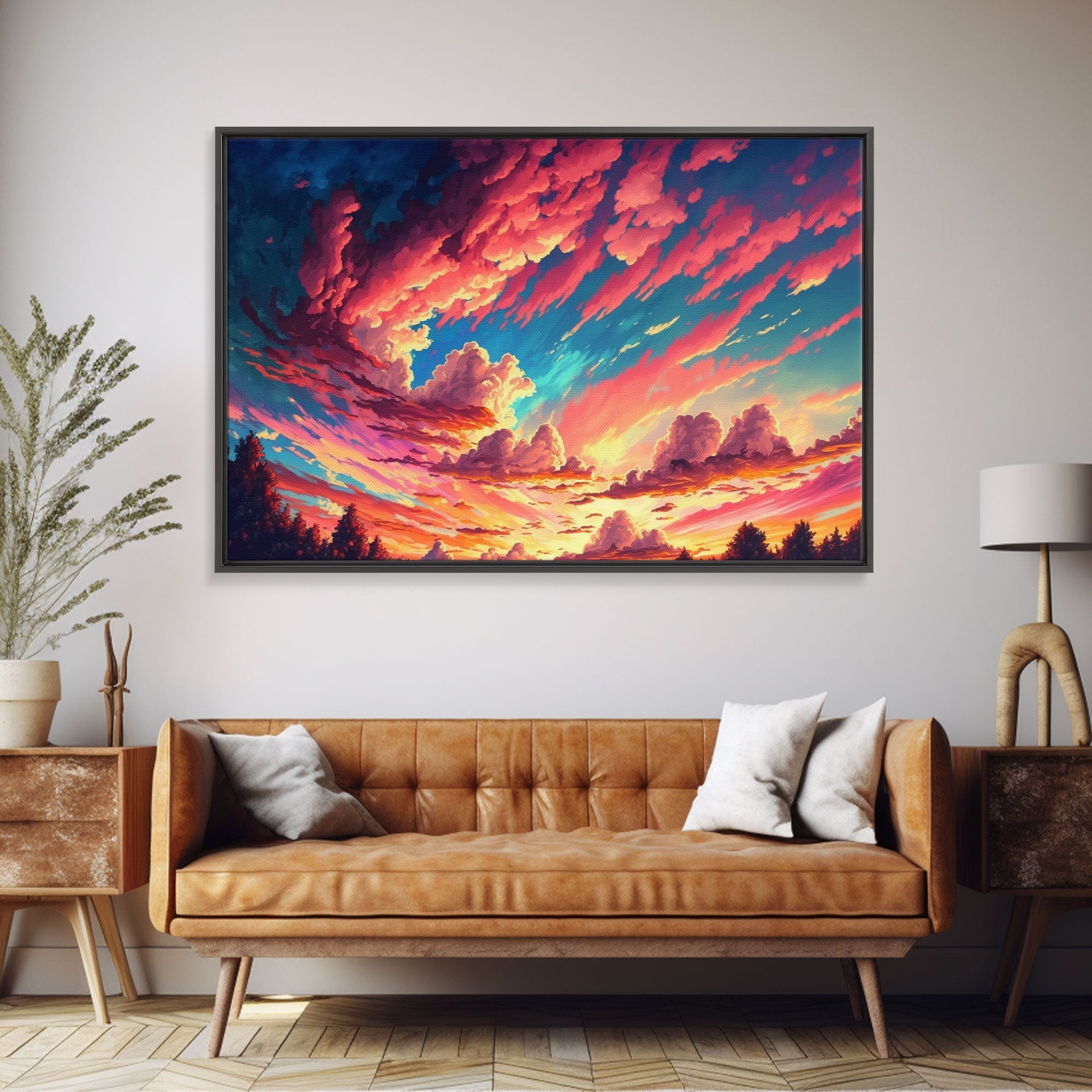 Watercolor of a beautiful cloudy sky at sunset, framed canvas print, landscape art, unique framed wall art | | Wiccan Center