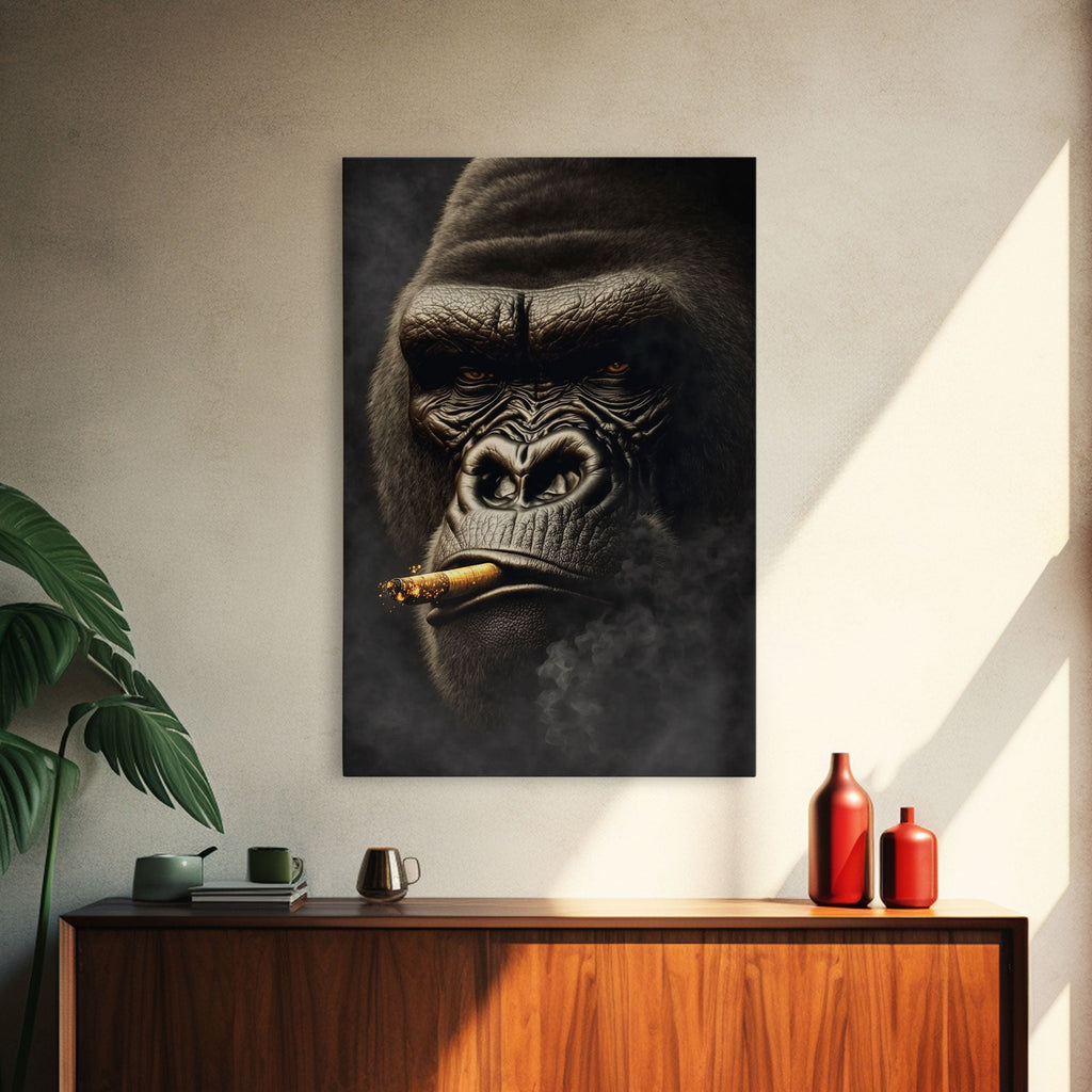 Smoking Gorilla canvas framed wall art, Gorilla Smoking print, Animal Print, Monkey Canvas print, Wall Decor | | Wiccan Center