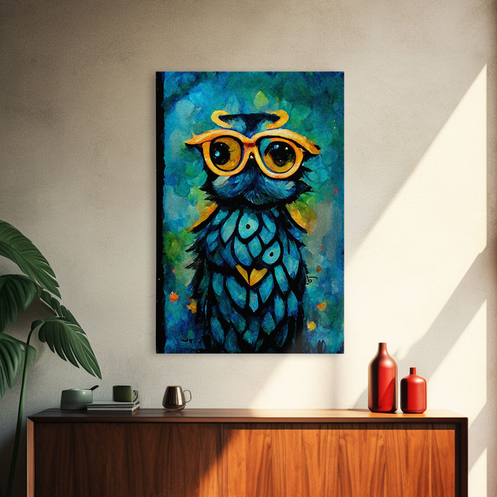 Wise Owl With Glasses Canvas Art - Owl Painting - Owl Wall Decor | | Wiccan Center