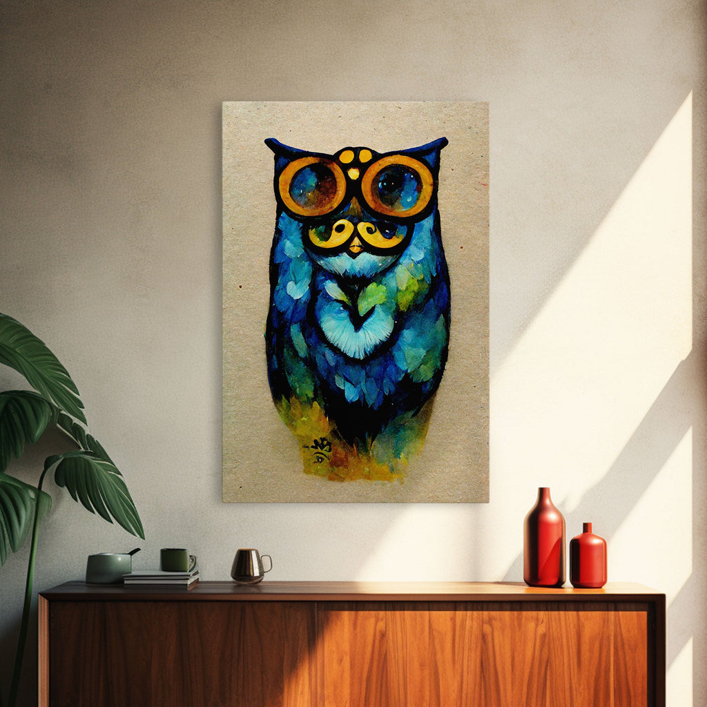 Wise Owl With Glasses Canvas Art - Owl Painting - Owl Wall Decor | | Wiccan Center