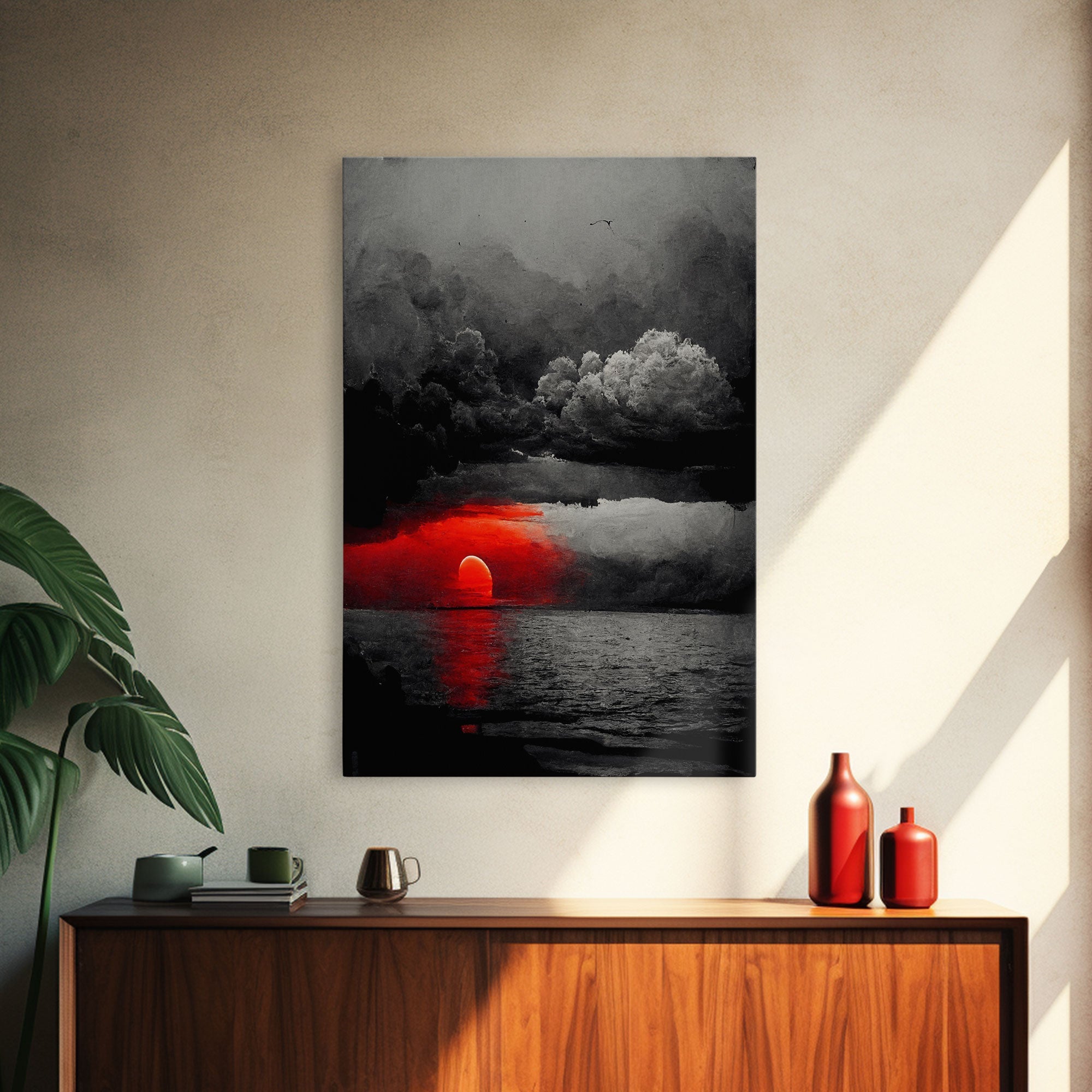 Spooky Horror Canvas Print, Bloodmoon Sunset, Blood moon, Halloween Wall Art, Ready To Hang