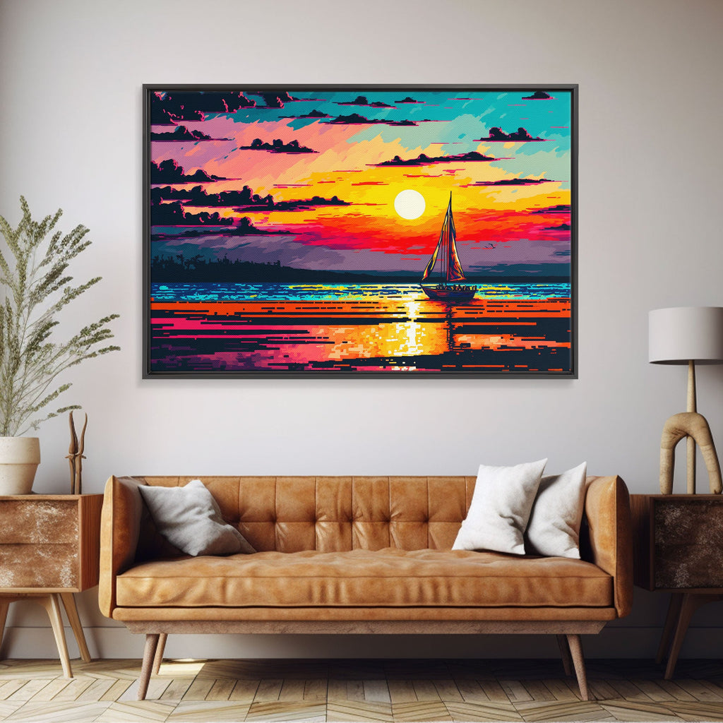 Sailing at Sunset, Watercolor Painting Canvas Print, Framed Wall Art, Unique Sunset Pop Art Ocean Landscape Decor | | Wiccan Center