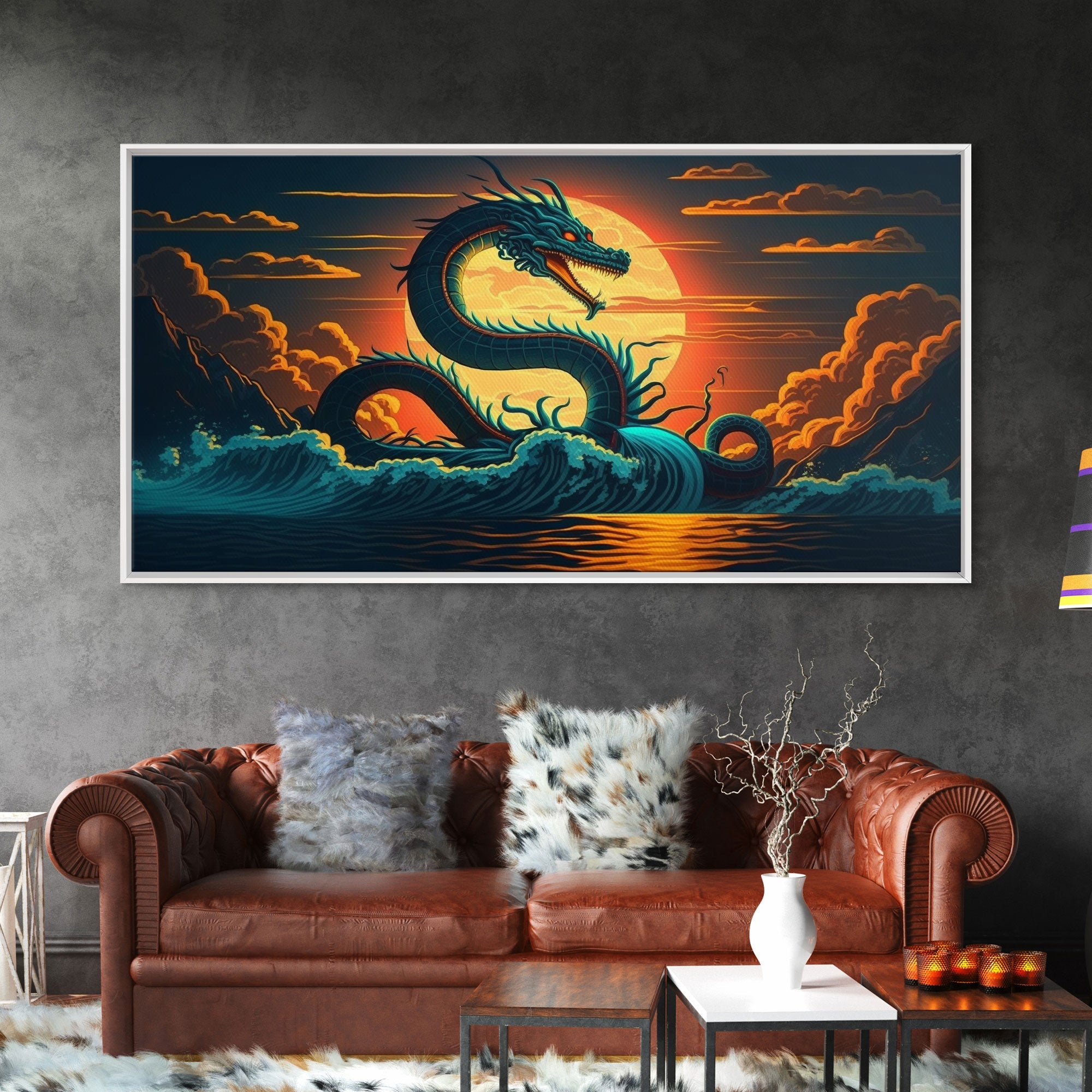 Jormungandr The Sea Serpent, Pop Art, Framed Canvas Print, Fantasy Art, Norse Mythology, Nordic / Viking Wall Art | | Wiccan Center