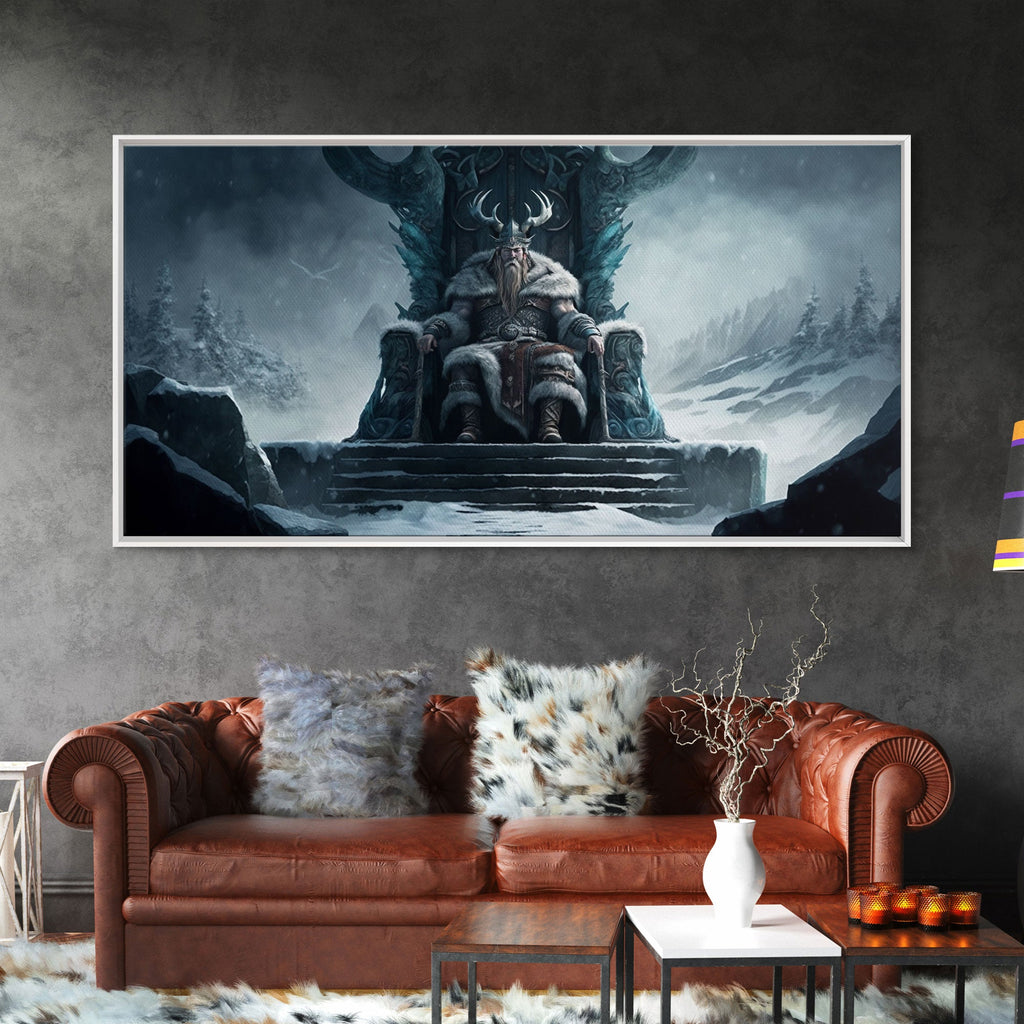 Odin Surveying The Realms on Hlidskjalf The High Seat, Norse Mythology Art, Framed Canvas Print | | Wiccan Center