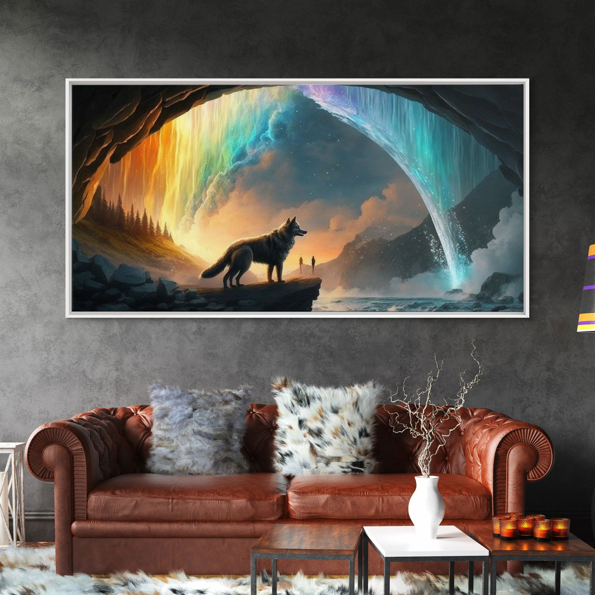Fenrir, Mythological Wolf, With Bifrost. Norse Mythology Fantasy Art, Framed Canvas Print, Nordic Art | | Wiccan Center
