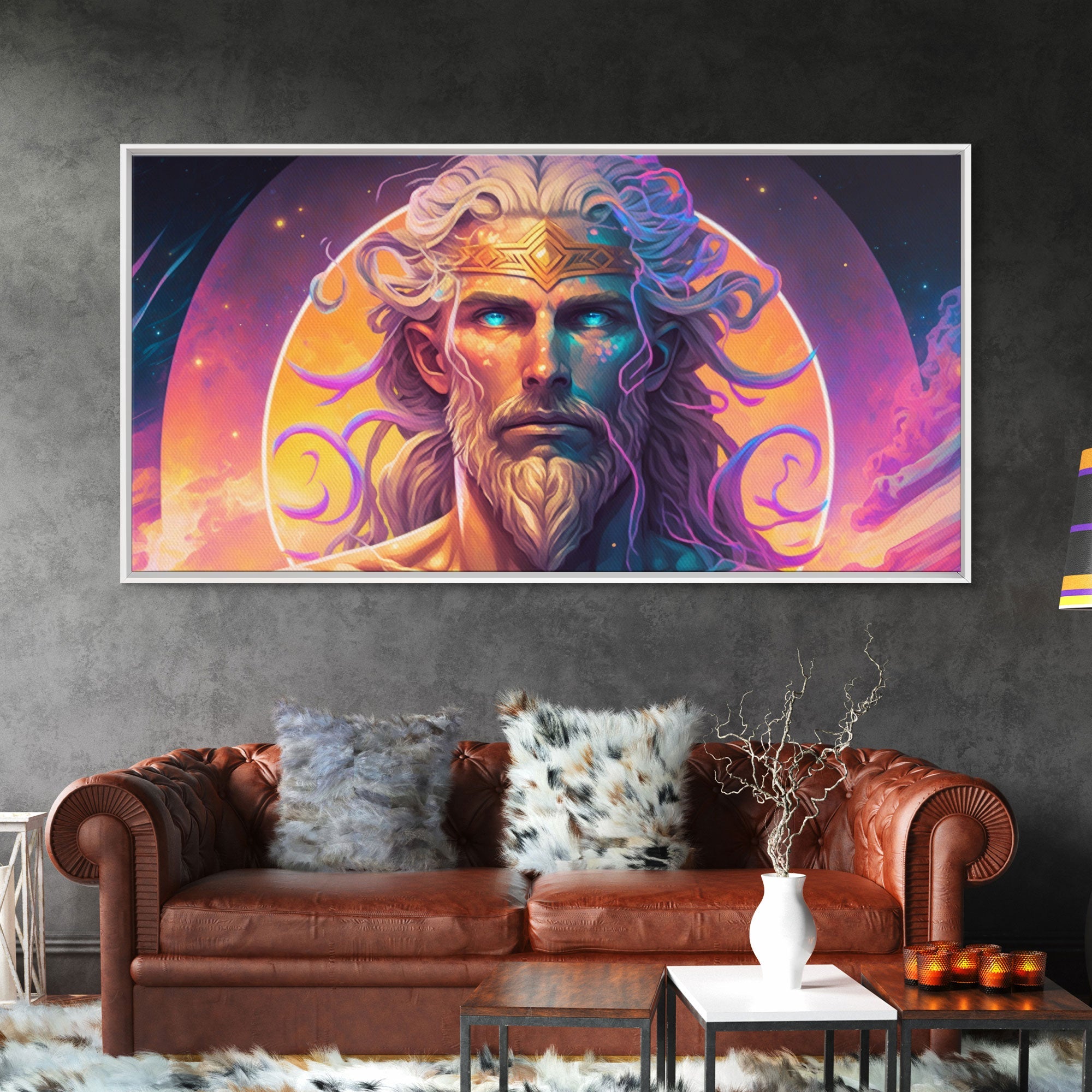 Norse God Freyr, Framed Canvas Print, Vaporwave Style Norse Mythology Art, Retro Vibes | | Wiccan Center