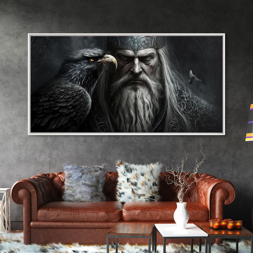 Portrait of Odin King of the Gods, Ruler of Asgard, Framed Canvas Print, Norse Mythology Pop Art, Fantasy Art | | Wiccan Center