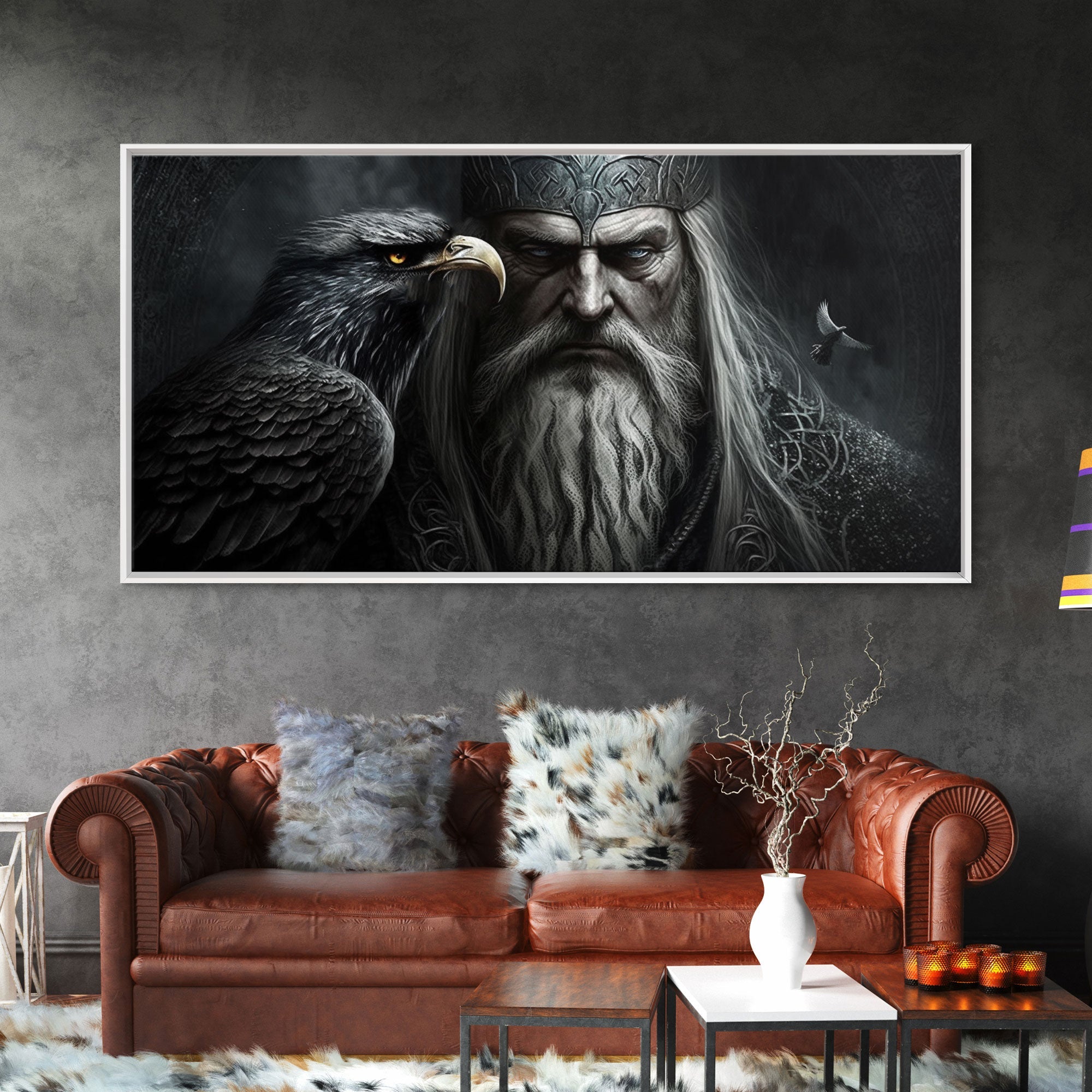 Portrait of Odin King of the Gods, Ruler of Asgard, Framed Canvas Print, Norse Mythology Pop Art, Fantasy Art | | Wiccan Center