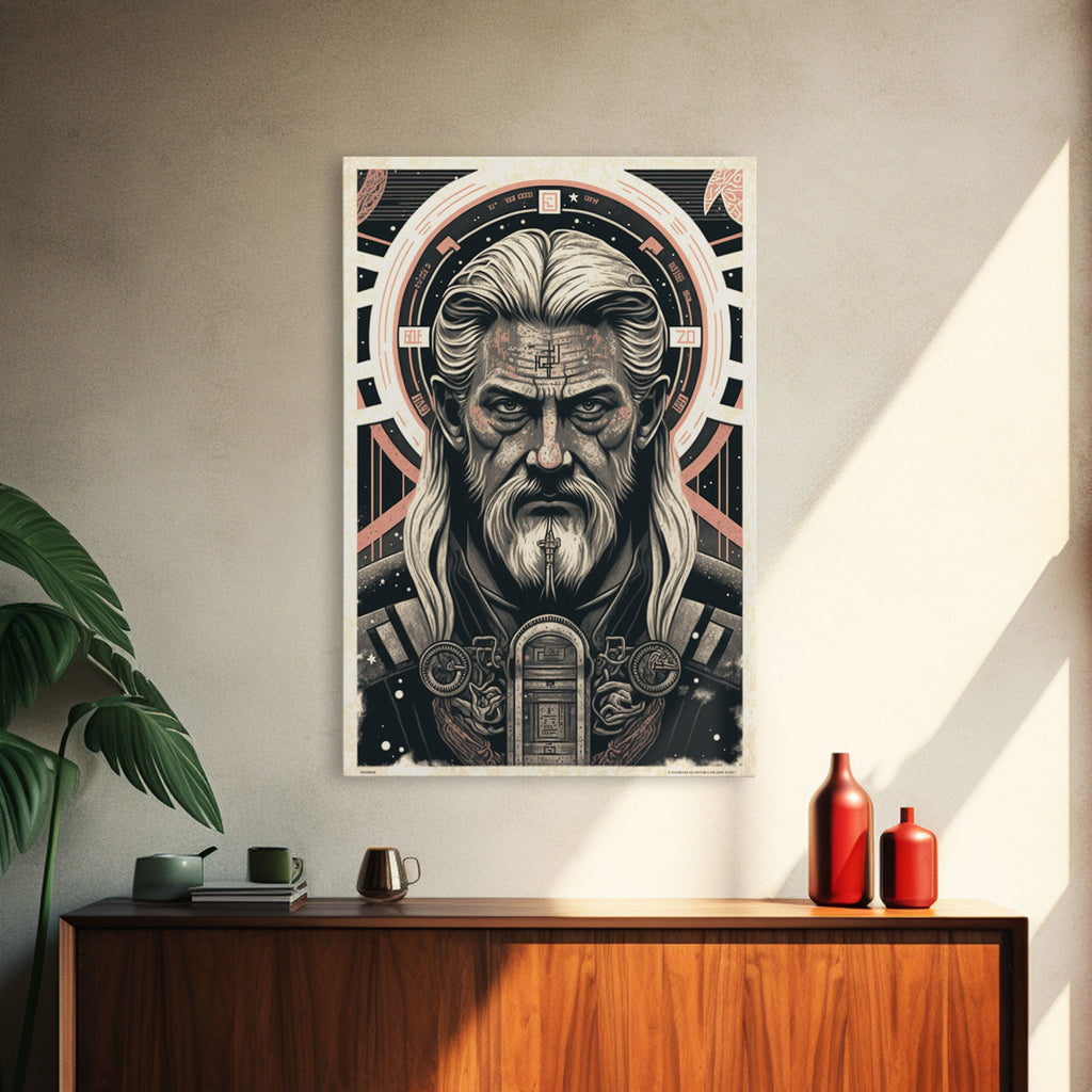 Grunge / Cyberpunk Odin, Norse Mythology, Wall Art, Framed Canvas Print, Futuristic Portrait of Odin | | Wiccan Center