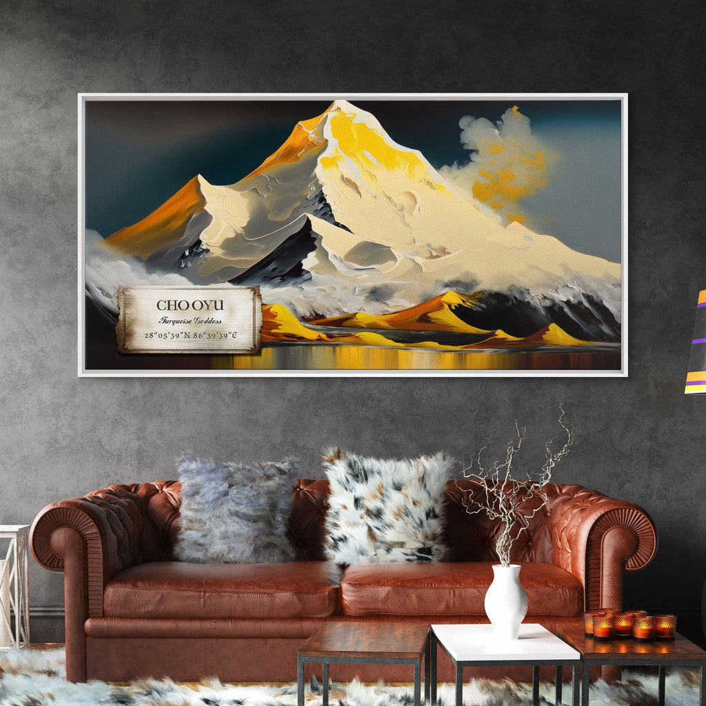 Cho Oyu, The Turquoise Goddess, Travel Poster, Framed Canvas Print, Mountain Landscape Painting, Original Painting Print | | Wiccan Center