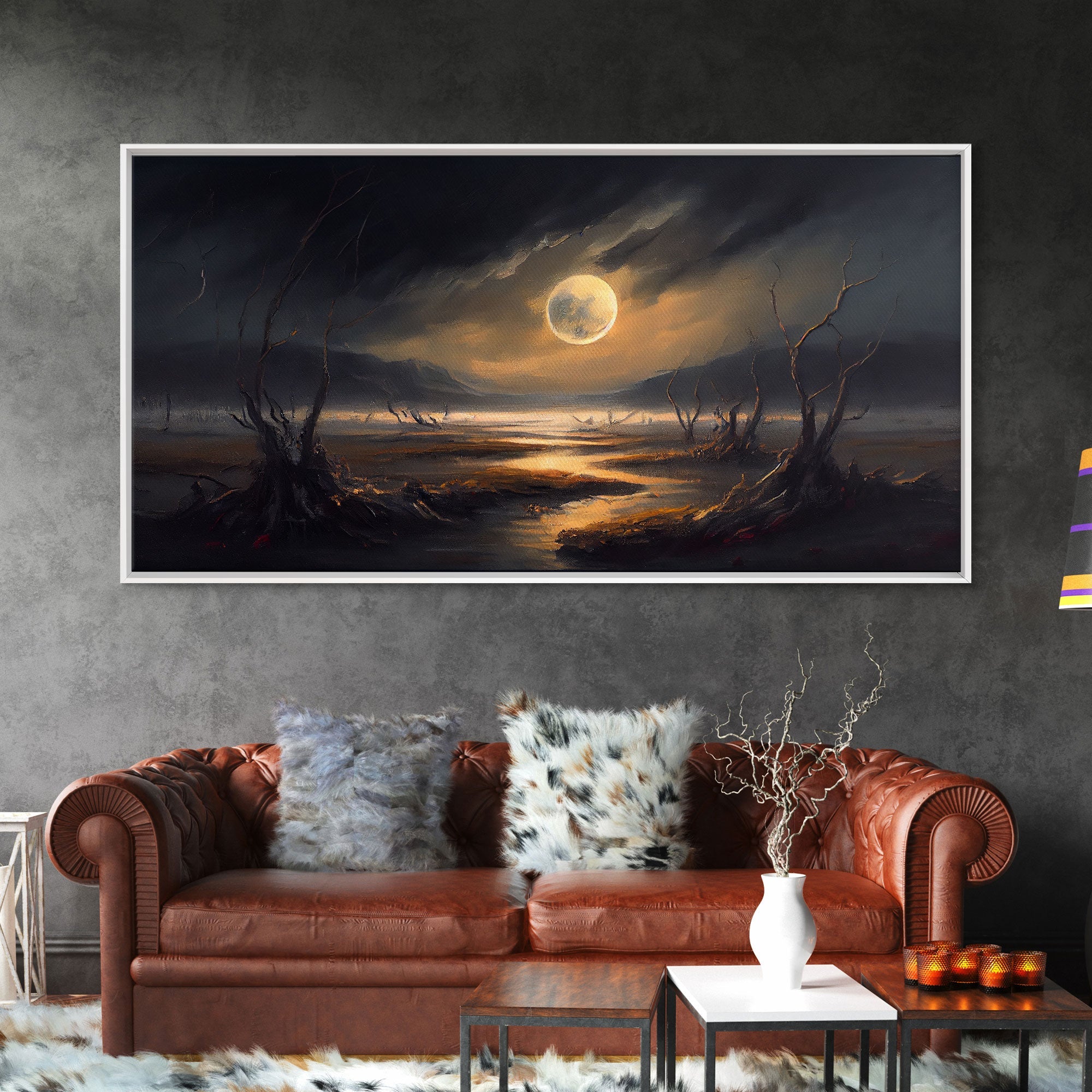 Midnight In The Swamp, Framed Canvas Print, Fantasy Art Canvas, Wall Art, Game Room Art, Full moon | | Wiccan Center