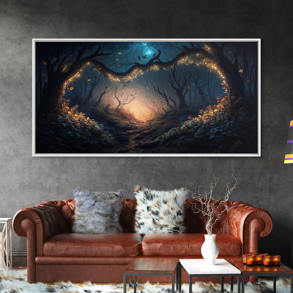 Wreath of Fireflies, Beautiful Fantasy Art, Framed Canvas Print, Moonlit Forest Floor Fantasy Concept Art | | Wiccan Center