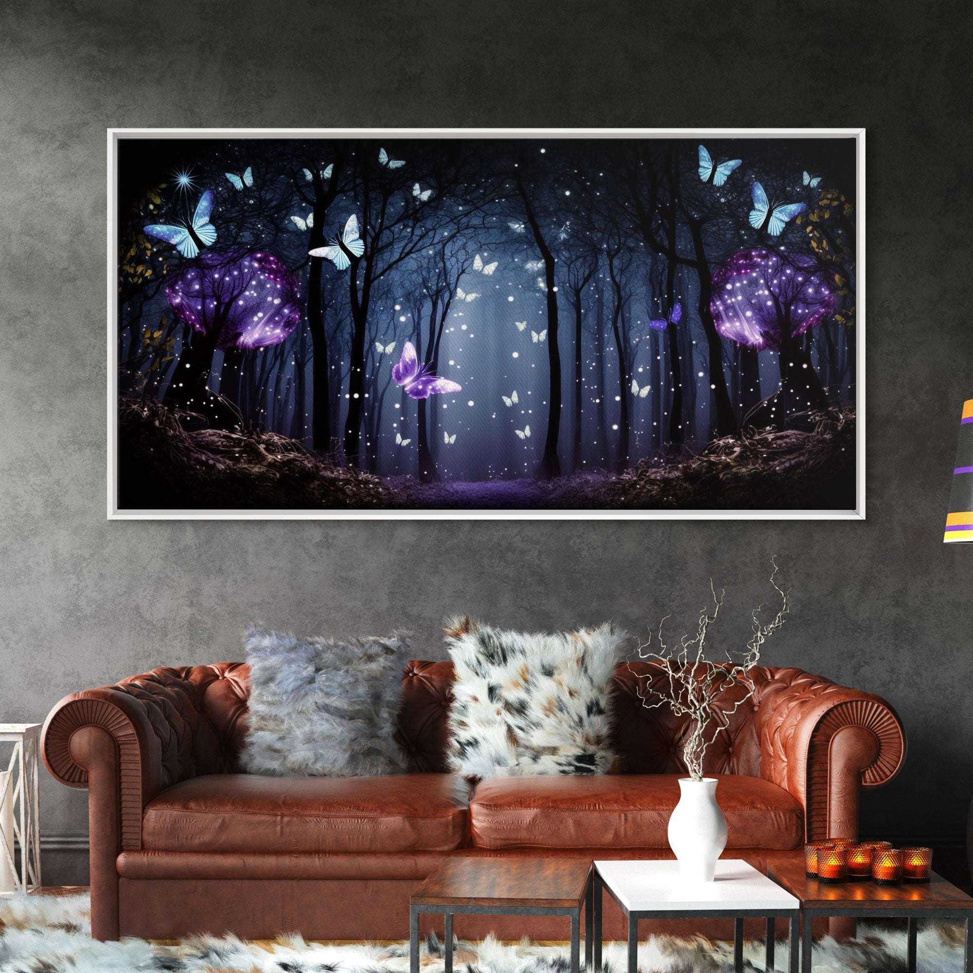 Glowing Butterflies, Framed Canvas Print, Fantasy Decor, High Fantasy Canvas Art, Fairy Forest | | Wiccan Center