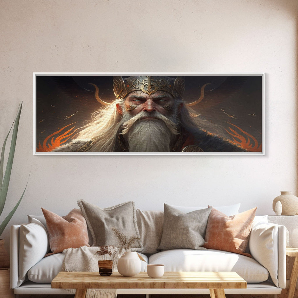 Panoramic Portrait of Odin, Norse Mythology Painting, Framed Wall Art, Man Cave Decor | | Wiccan Center