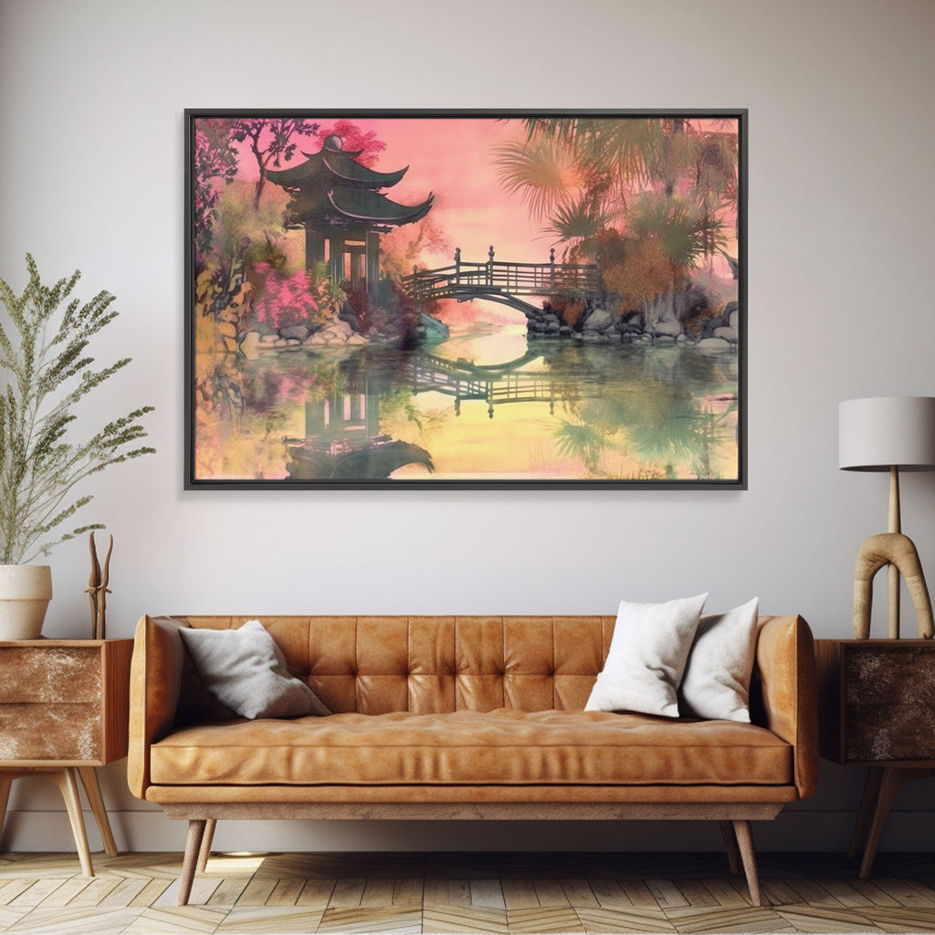 Oriental painting Wall art, Framed Canvas Print, Pop Art Style, Living room art, Original painting, Canvas art, Nature art, Japanese Pagoda | | Wiccan Center