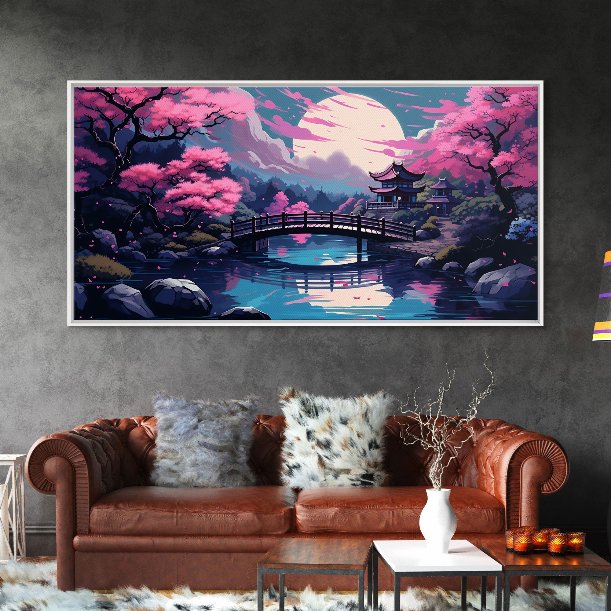 Japanese Art- Wabi Sabi Style Japanese Synthwave Pagoda, Game Room Art, Framed Canvas Print, Framed Art, Framed Painting, Retro Aesthetic | | Wiccan Center