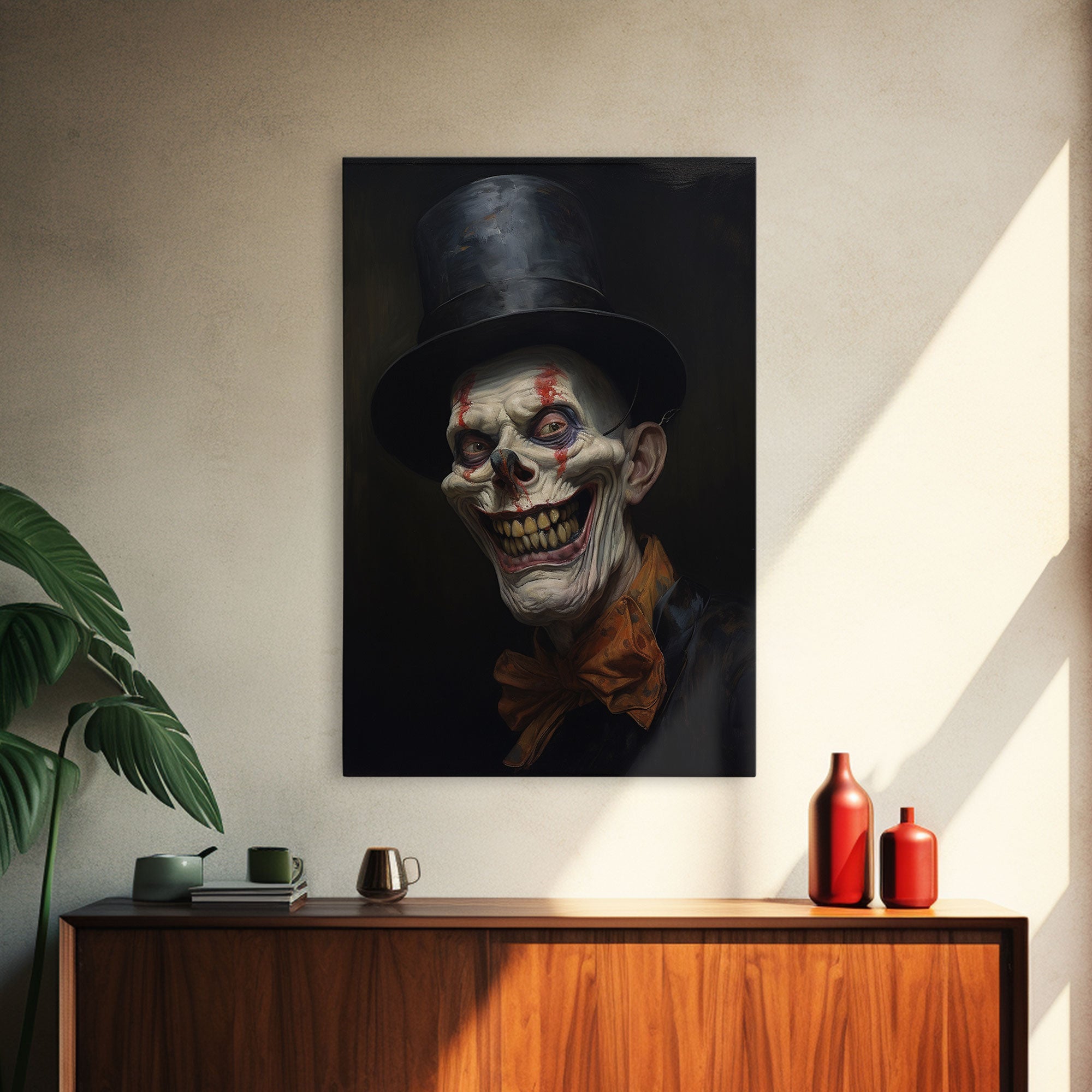Creepy Clown Art Canvas Print, Victorian Horror Decor, Gothic Halloween Art, Framed Canvas, Halloween Canvas, Scary Wall Art, Unusual Decor