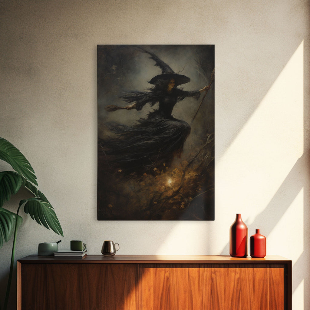 Spooky Season Witch Decor, Witch Painting Framed Canvas Print, Halloween Art, Witch Art, Witchcraft, Witch Decor, Felt Witch Hat | | Wiccan Center