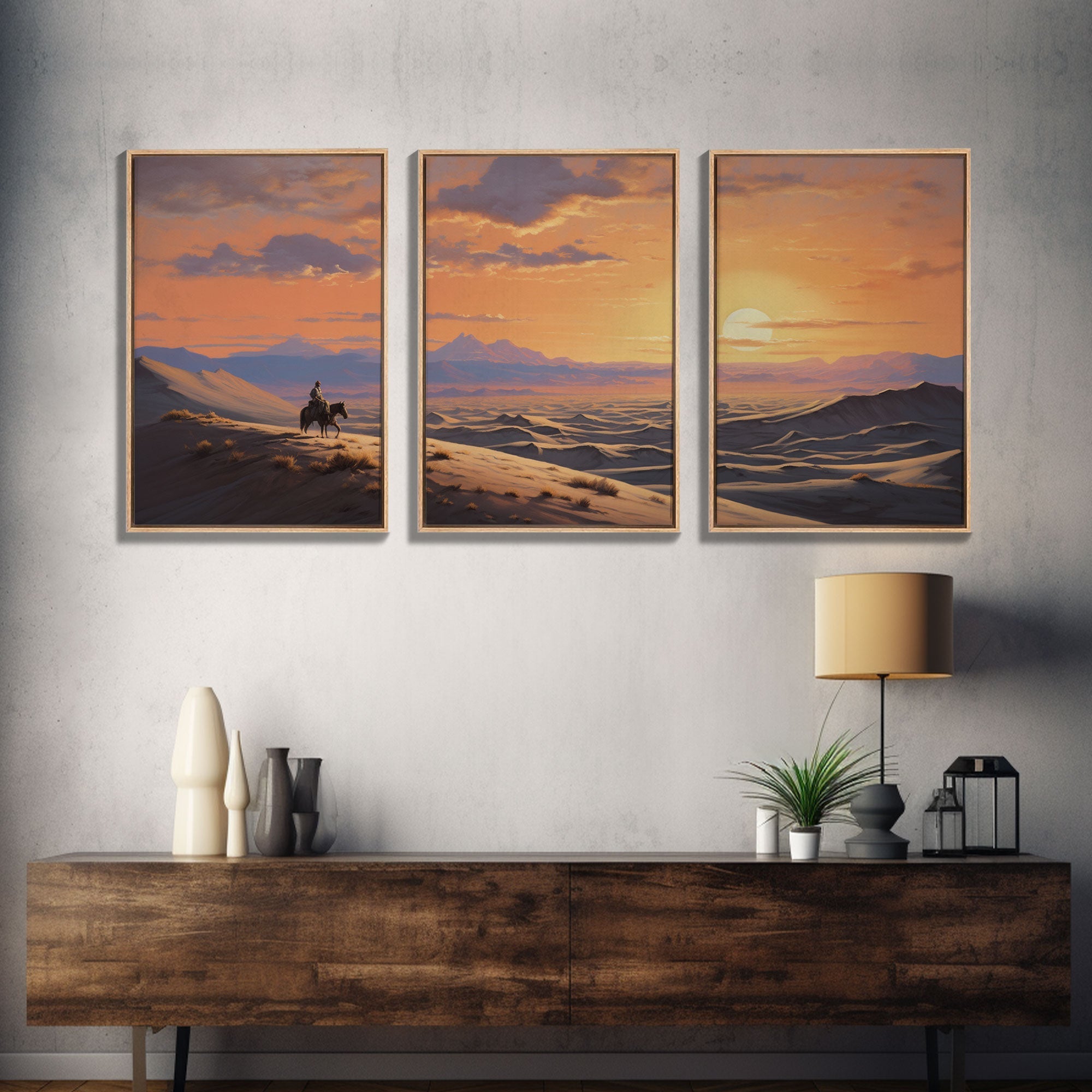 Cowboy Wall Art, Sunset Print, Landscape Wall Art, Canvas Print, Wall Art, 3 Piece Wall Art, Gift For Men, Ranch House Decor, Western Art | | Wiccan Center