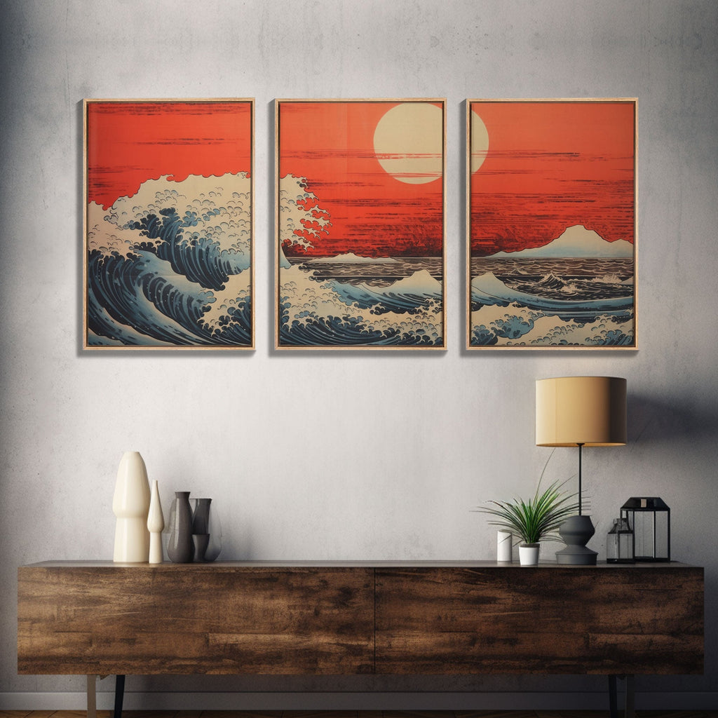 Japanese Wall Art, Ocean Waves, Asian Art, Sunset Art, Canvas Print, Wall Art, 3 Piece Wall Art, Above Bed Art, Southern Wall Art, RV Decor | | Wiccan Center