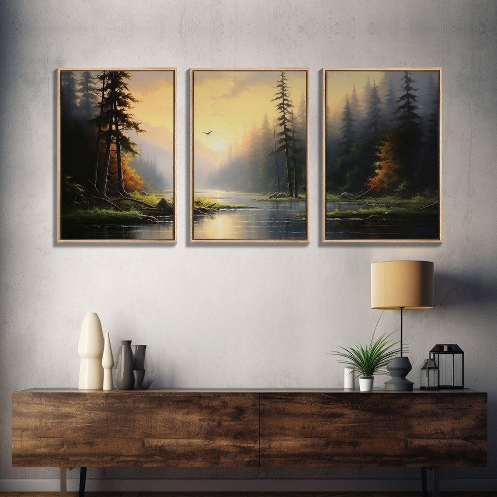 Forest Wall Art, Trees Art Print, Sunset Art, Forest Wall Art, Canvas Print, Wall Art, 3 Piece Wall Art, Dorm Room Art, Ranch House Decor | | Wiccan Center