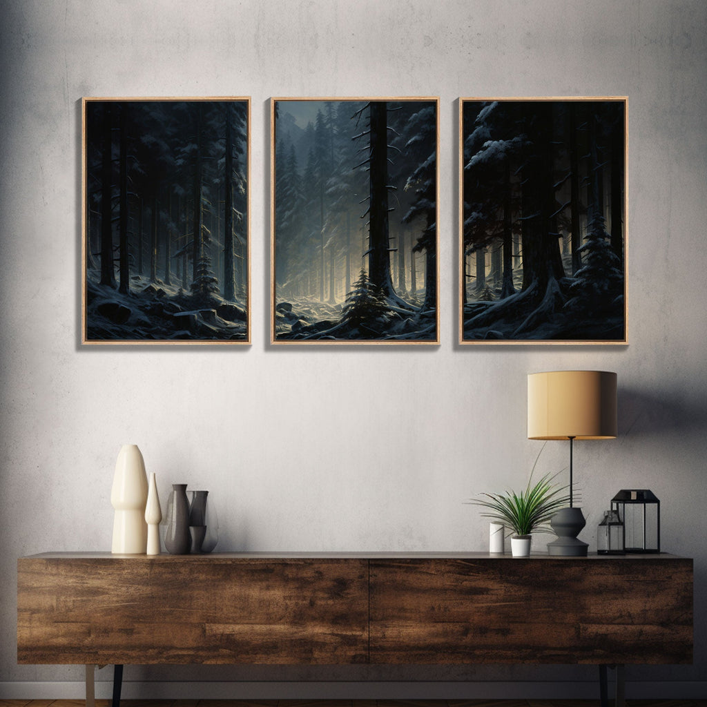 3 Piece Framed Canvas Print Wall Art Set of 3 Emerald Green Mountain Forest Lake Landscape Minimalist Modern Art Nature Wall Decor | | Wiccan Center