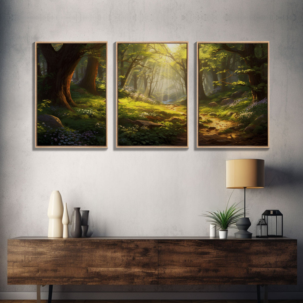Forest Print, Trees Art, Landscape Wall Art, Canvas Print, Wall Art, 3 Piece Wall Art, Nature Prints, Botanical Wall Art, Family Home Decor | | Wiccan Center