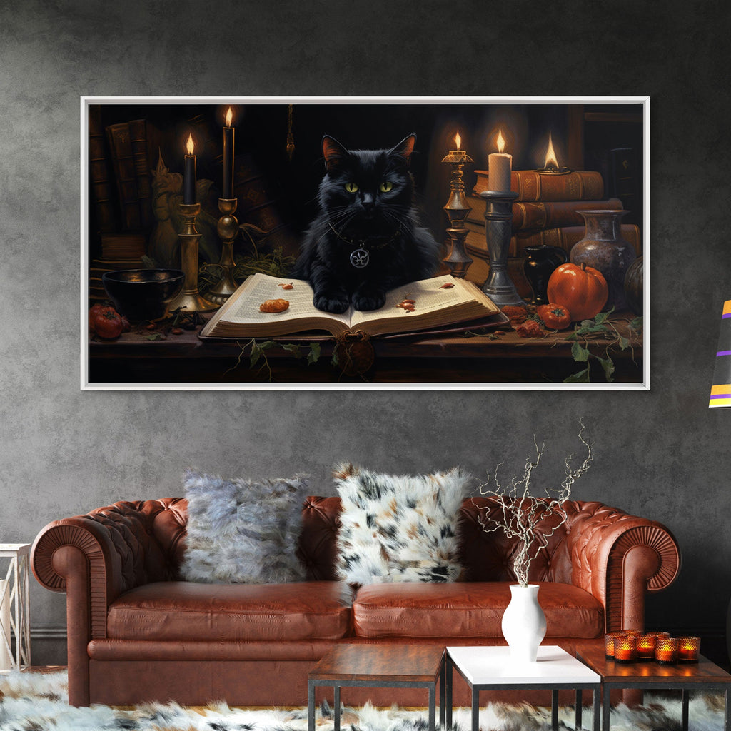 The Witch's Familiar, Black Cat Art, Witch Print, Framed Canvas or Poster, Victorian Oil Painting, Dark Academia, Witchcraft Decor | | Wiccan Center
