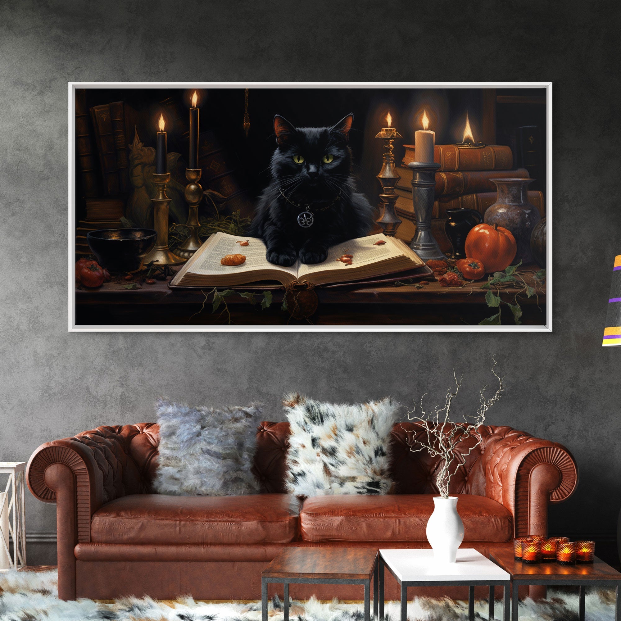 The Witch's Familiar, Black Cat Art, Witch Print, Framed Canvas or Poster, Victorian Oil Painting, Dark Academia, Witchcraft Decor | | Wiccan Center