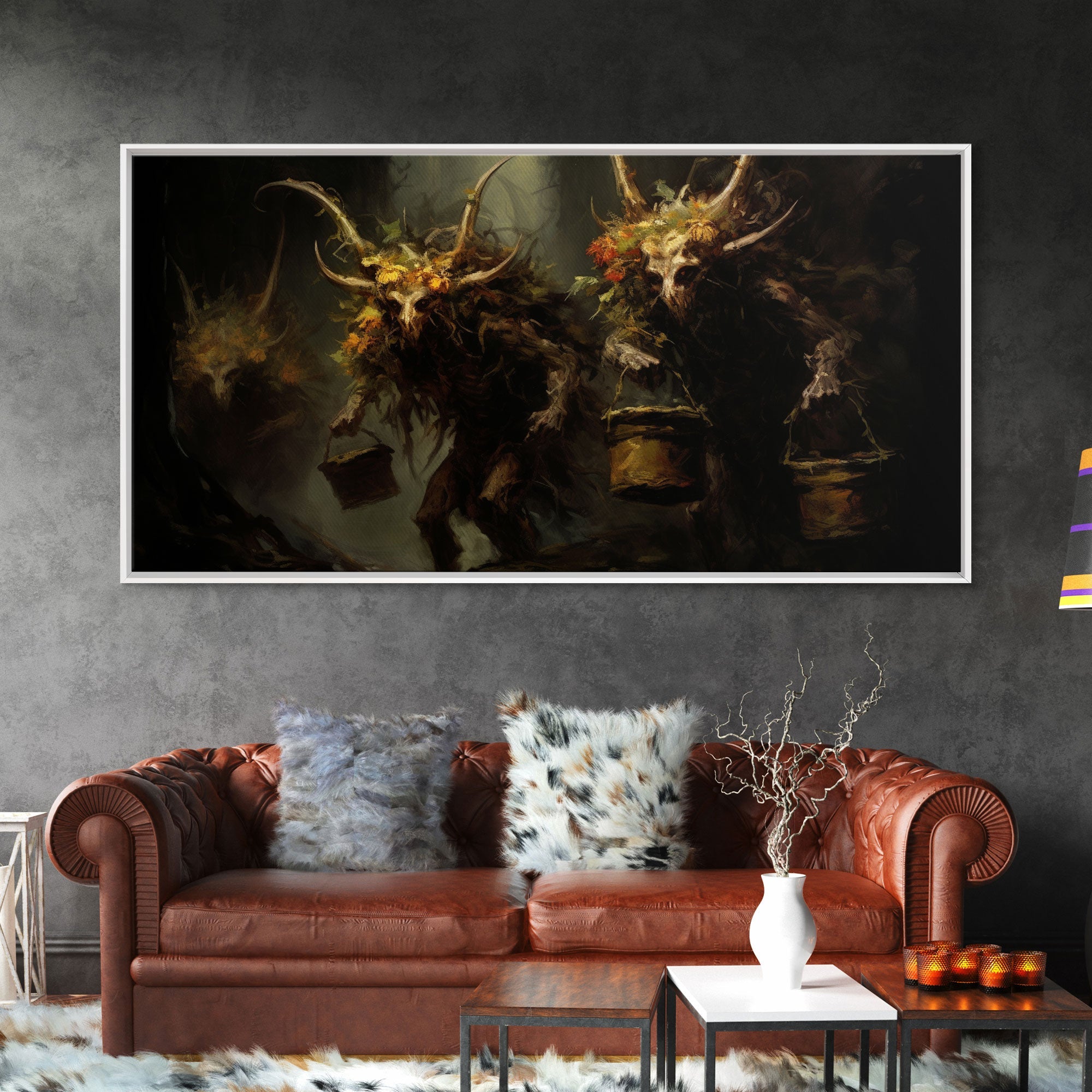 The Wendigos, Demonic Art, Framed Canvas Print, Halloween Decor, Halloween Art Print, Gothic Victorian Oil Painting, Halloween Print | | Wiccan Center