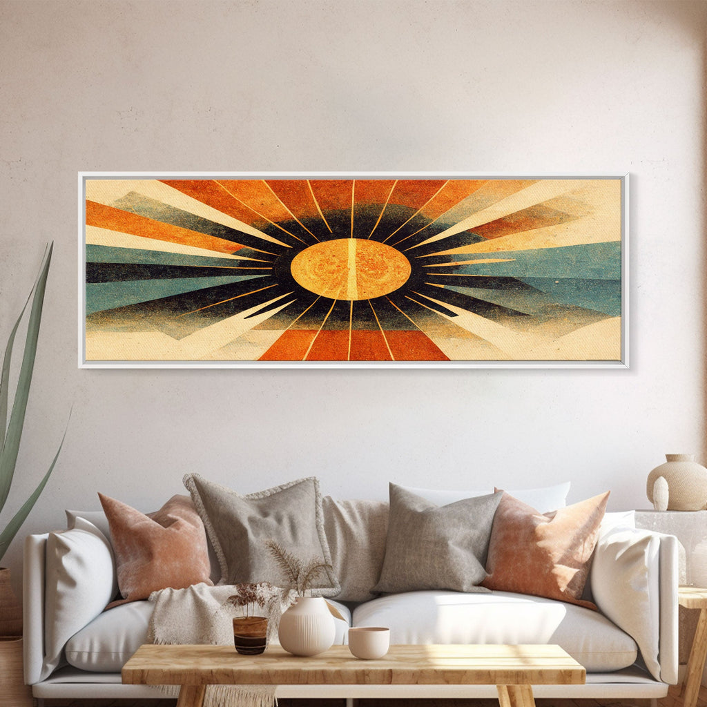 Sunset Art Deco Sunburst Wall Art, Ready To Hang Canvas Print, Panoramic Art, Art Deco Wall Decor, Above Bed, Above Couch, Above Sofa | | Wiccan Center
