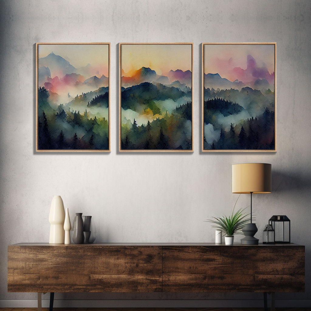 Dramatic Watercolor Sunset Landscape Abstract, Landscape Art, 3 Piece Canvas Decor, 3 Piece Wall Art, Ready To Hang Canvas Prints | | Wiccan Center