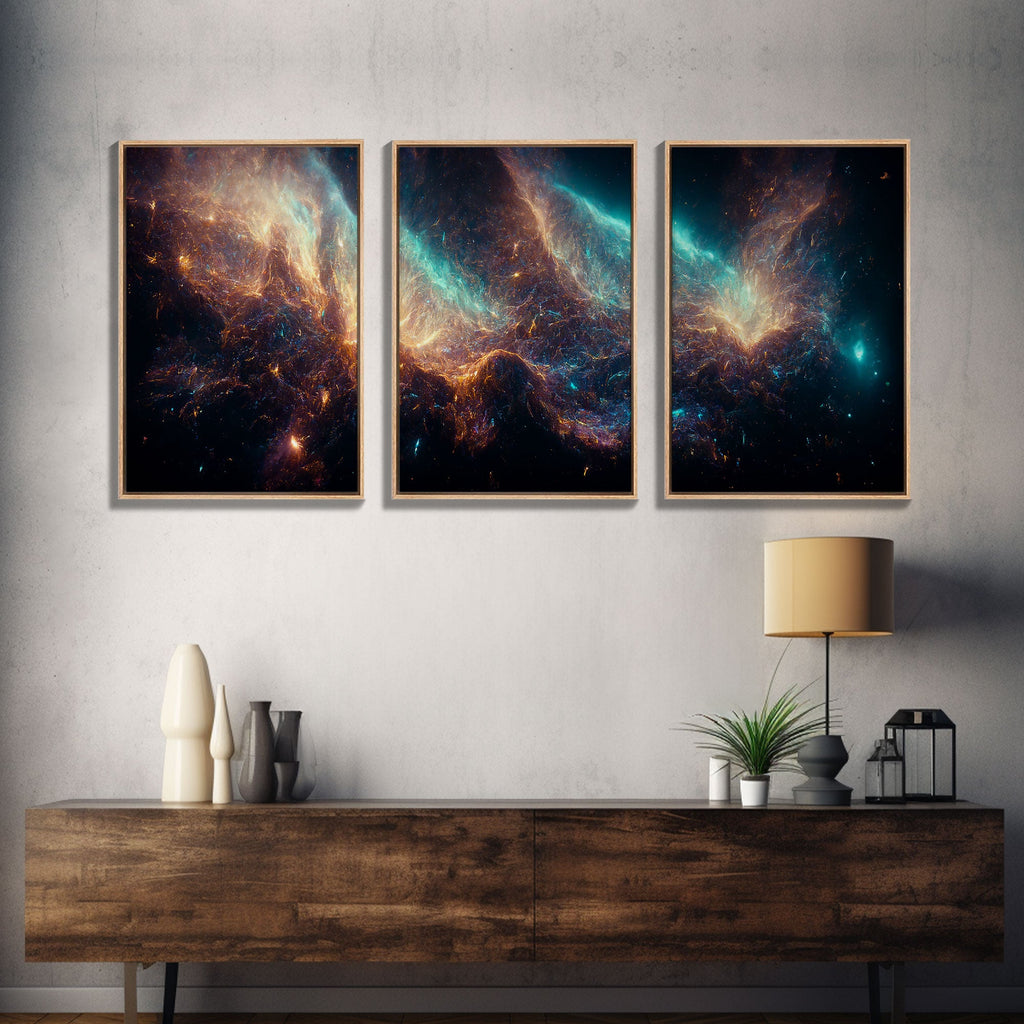 Galaxy of Stars, Scifi, String Theory, 3 Piece Wall Art, Ready To Hang Canvas Print, Cool Living Room Wall Art Decor | | Wiccan Center