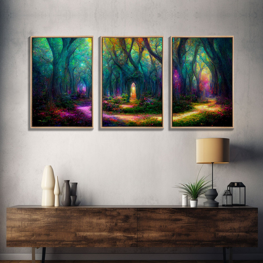 Fantasy wall art, canvas print, magical forest, fantasy landscape art, 3 Piece Wall Art, Ready To Hang Canvas Print | | Wiccan Center