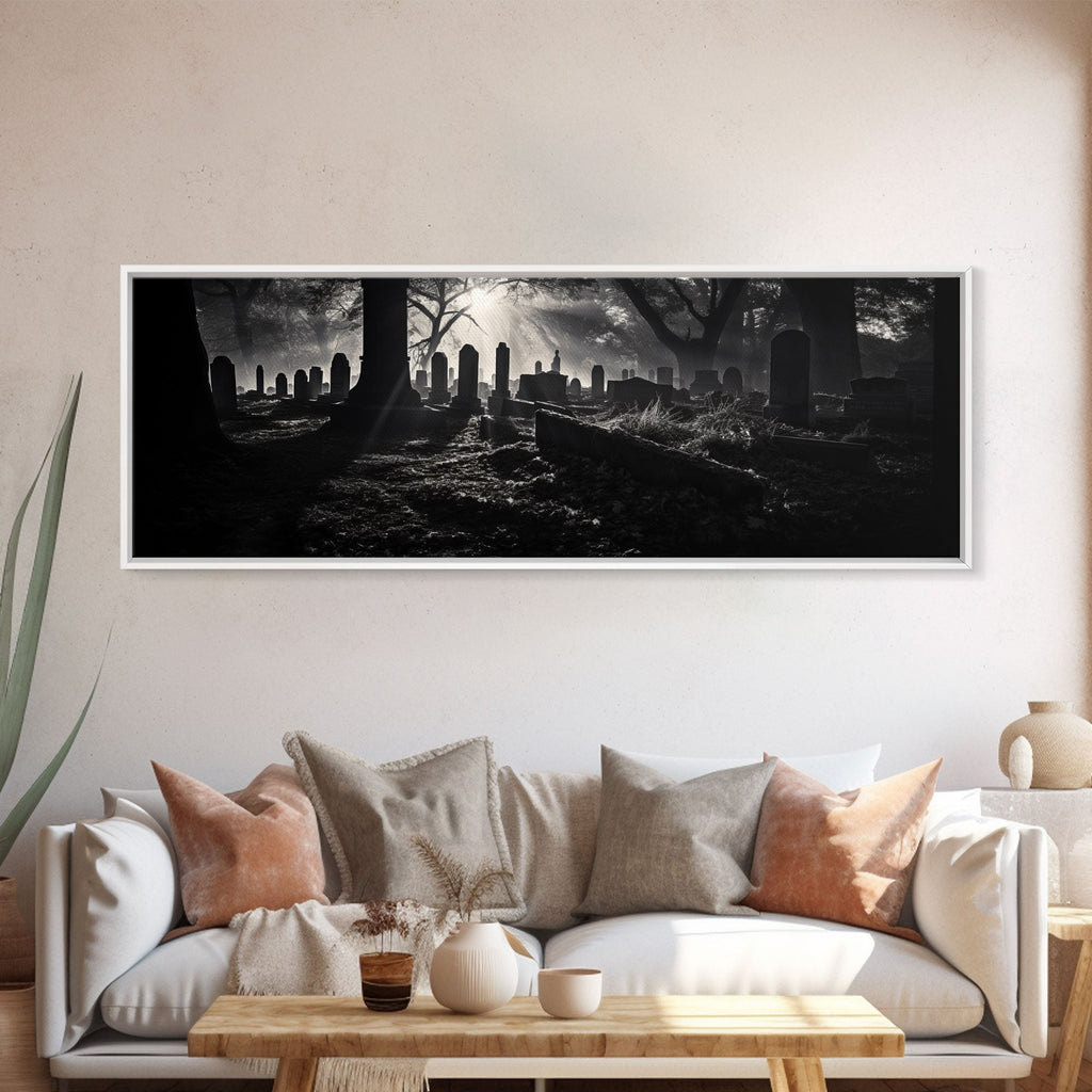 Spooky Halloween Decor, Black and White Photograph Of A Creepy Cematary, Graveyard Decor, Witchy Art | | Wiccan Center