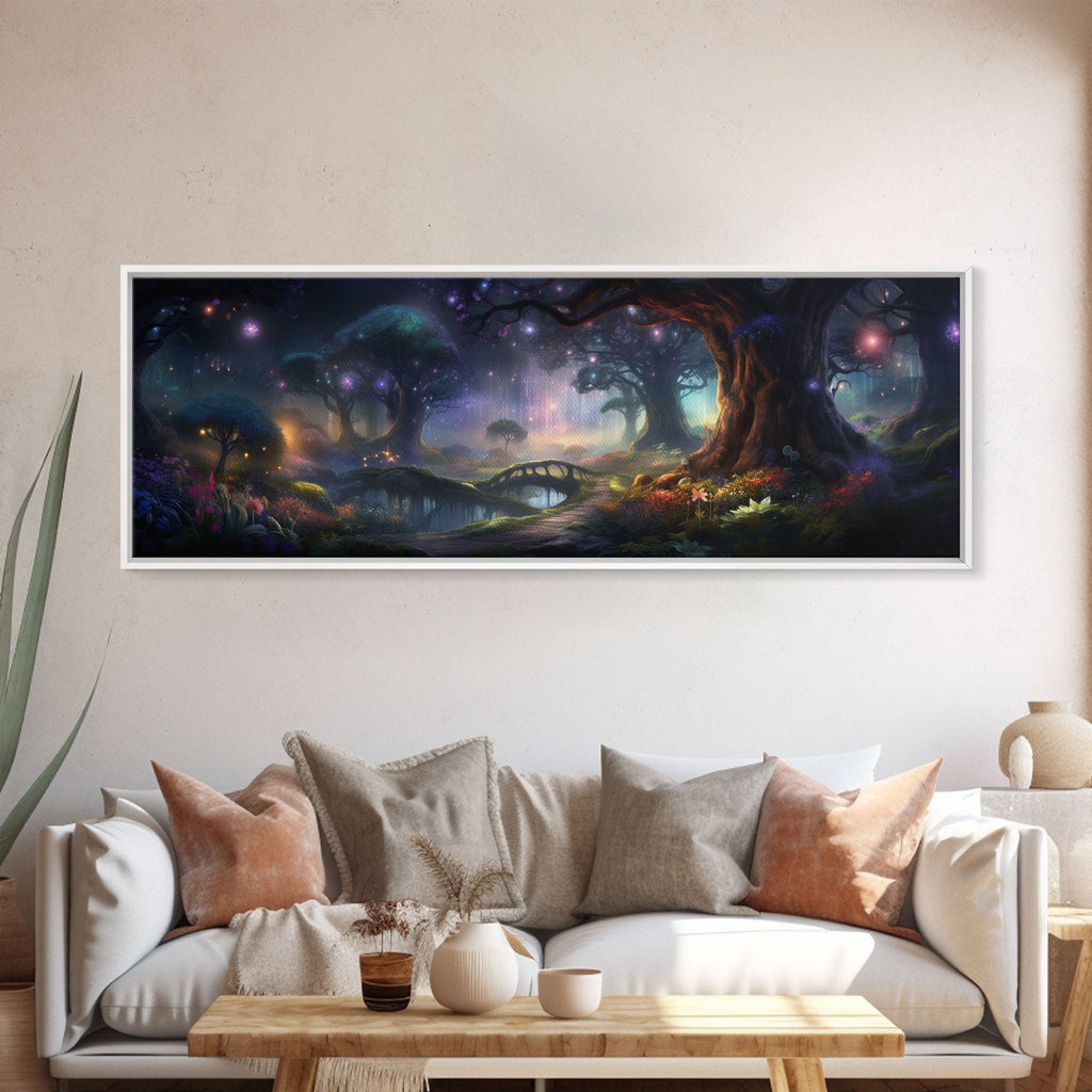Spiritual Fantasy Forest Wall Art Print, Lanterns and Glowing Trees and Rivers, Fantasy Painting, Living Room Wall Art | | Wiccan Center