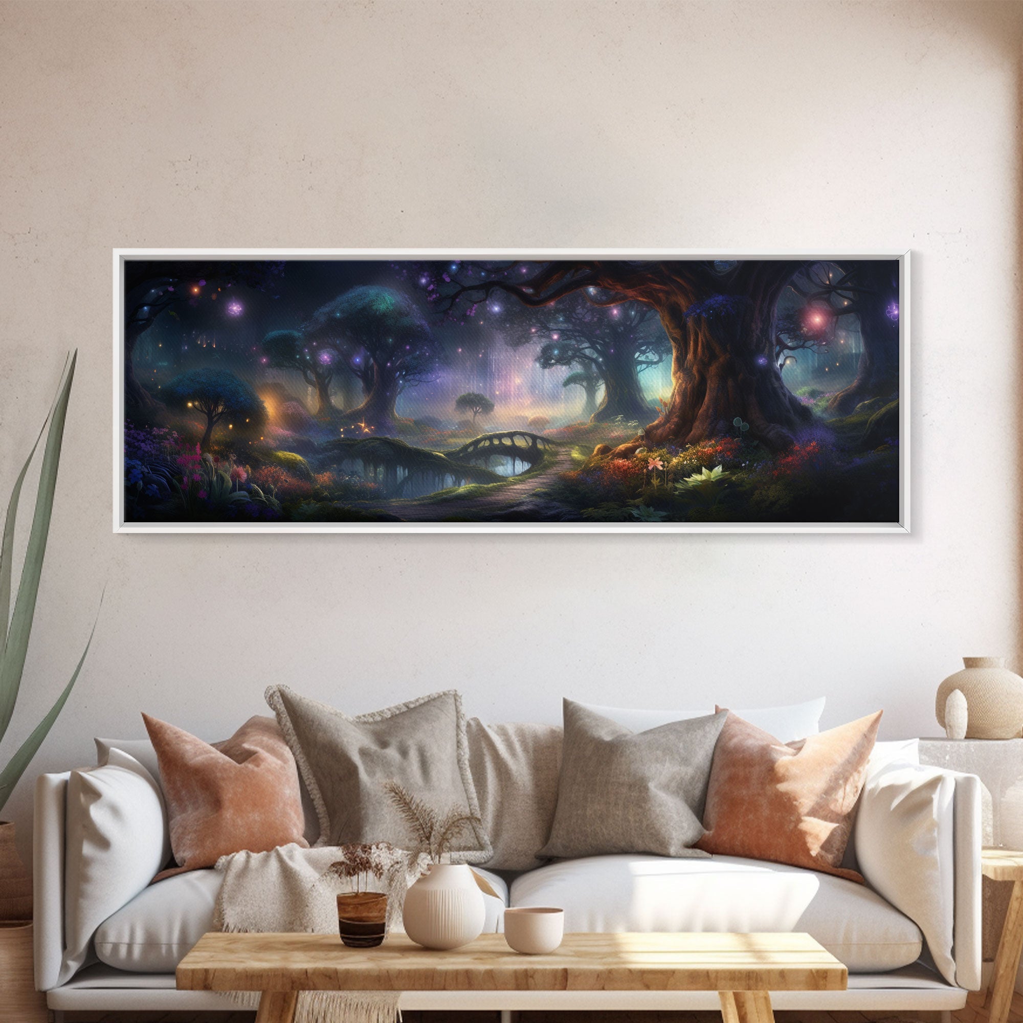 Spiritual Fantasy Forest Wall Art Print, Lanterns and Glowing Trees and Rivers, Fantasy Painting, Living Room Wall Art | | Wiccan Center