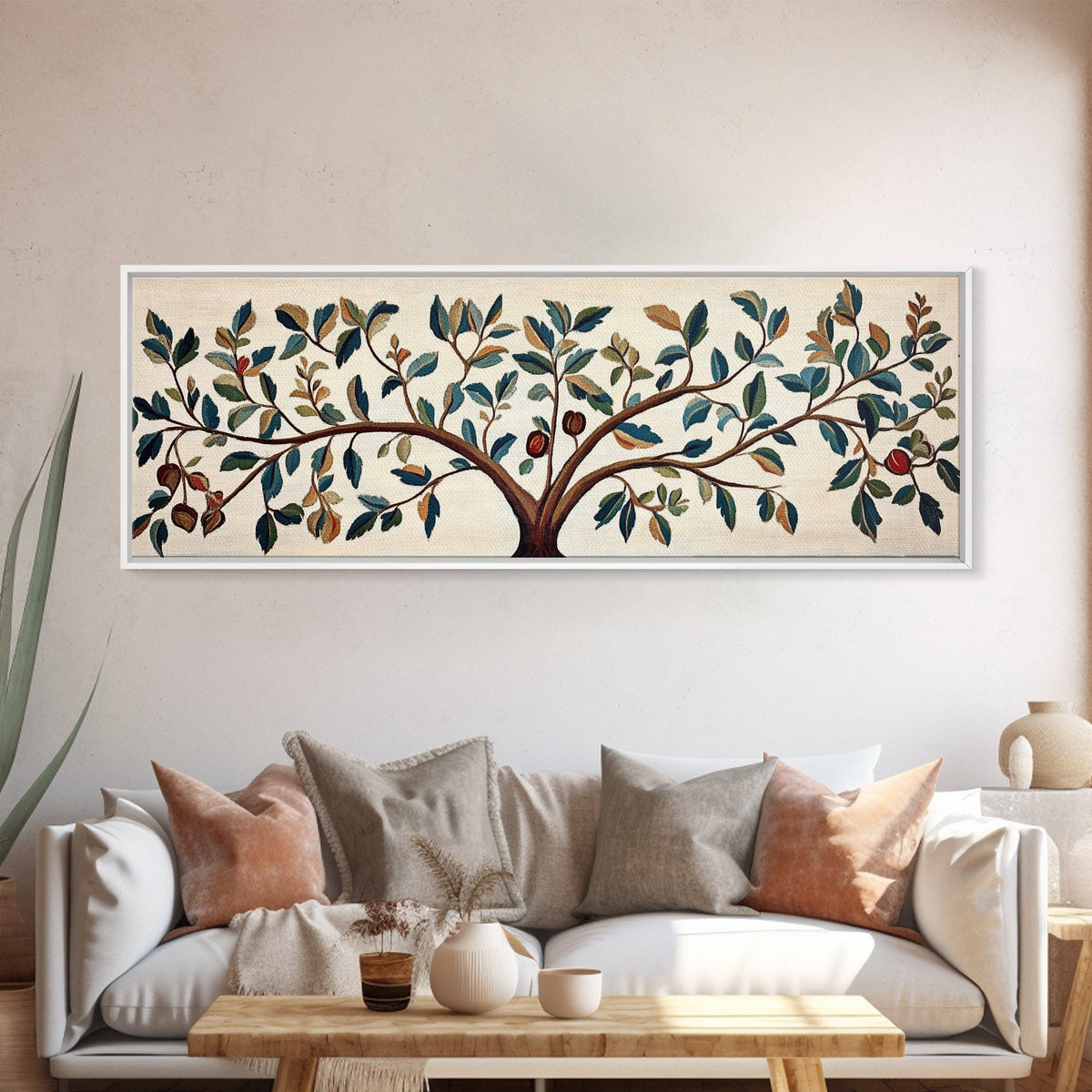 Tree Of Life - Vintage Tapestry Framed Wall Art Canvas Print - Floral Vintage Textile Style Wall Art - Floral Tapestry Print, Boho Home Decor, Above Bed Art