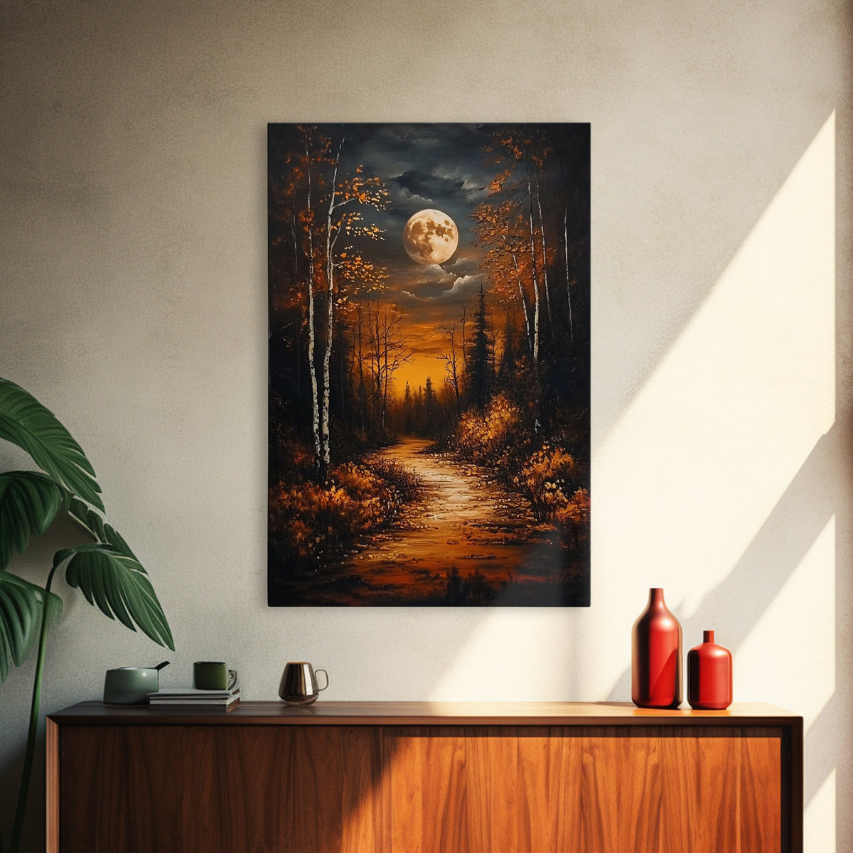 Full Moon Over The Haunted Forest, Framed Canvas Print, Wood Framed Wall Art, Dark Academia Witchy Decor, Moody Home Decor | | Wiccan Center