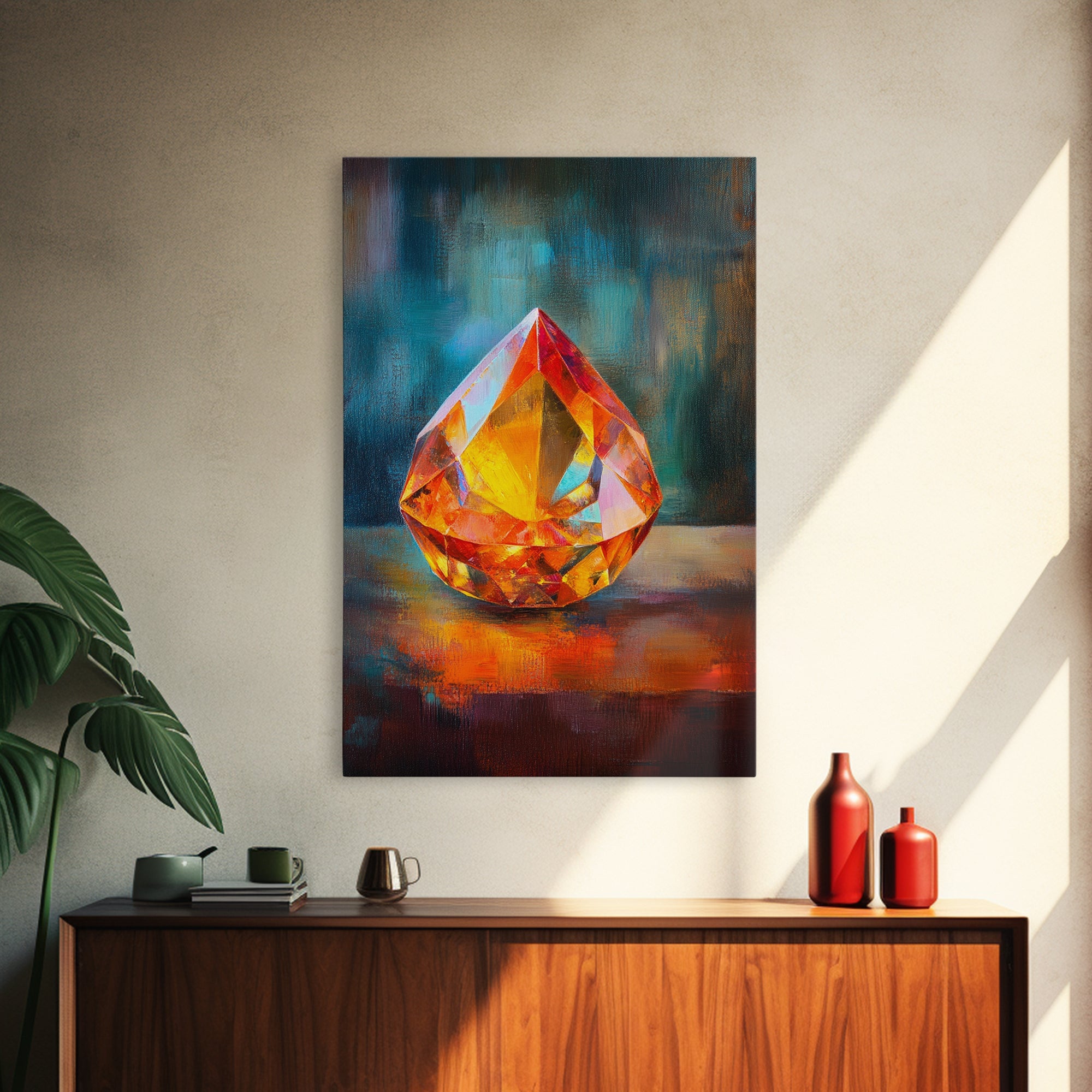 Gemstone Painting Print, Framed Canvas Print, Gemstones Wall Art, Precious Stone Painting, Red Gem, Ruby Painting, Antique Minerals Decor | | Wiccan Center